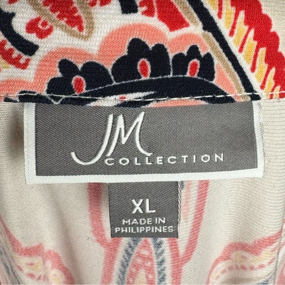 JM Collection Red & Yellow 3/4 Sleeve Blouse. Side Slits. Size- XL - Picture 9 of 10